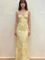 Classy Yellow Floral Embroidered Prom Dress Spaghetti Strap Corset Back Maxi Party Gown,OLP1738