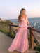Classy Pink V-Neck Tiered Chiffon Prom Gown Sleeveless A-Line Layered Evening Dress,OLP1825