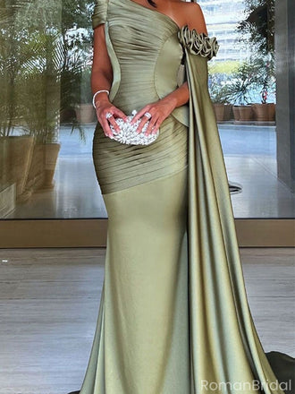 Elegant Green One-Shoulder Sleeveless Mermaid Long Prom Dress Ideas, Evening Party Dresses ,OLP1178