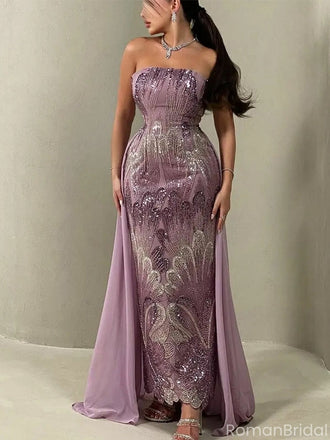 Sparkly Purple Sweetheart Applique Long Sleeve Mermaid Long Prom Dress Ideas, Evening Party Dresses, OLP1399