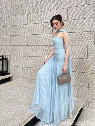 Elegant Blue Sweetheart A-Line Long Prom Dress Ideas, Evening Party Dresses, OLP1293