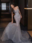 Sparkly Silver Spaghetti Strap Mermaid Long Prom Dress Ideas, Evening Party Dresses, OLP1548
