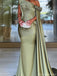 Elegant Green One-Shoulder Sleeveless Mermaid Long Prom Dress Ideas, Evening Party Dresses ,OLP1178