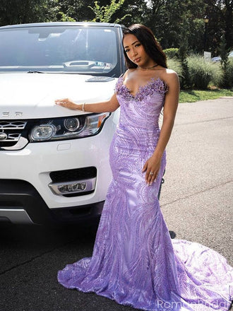 Sexy Sweetheart Lavender Applique Mermaid Long Prom Dress Ideas, Evening Party Dresses , OLP1240