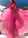 Rose Red Two Pieces Lace Top Long Sleeves Organza A-line Long Evening Prom Dress,OLP1727
