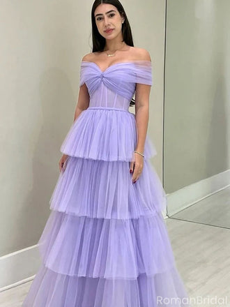 Elegant Purple Off-Shoulder A-Line Long Prom Dress Ideas, Evening Party Dresses, OLP1267