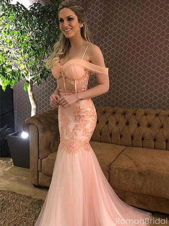 Sexy Pink Off-Shoulder Mermaid Long Prom Dress Ideas, Evening Party Dresses, OLP1500