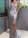 Elegant Silver Sweetheart Mermaid Side Slit Long Prom Dress Ideas, Evening Party Dresses, OLP1686