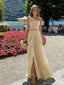 Elegant Champagne One Shoulder Chiffon Prom Dress,Evening Party Dress,OLP1856
