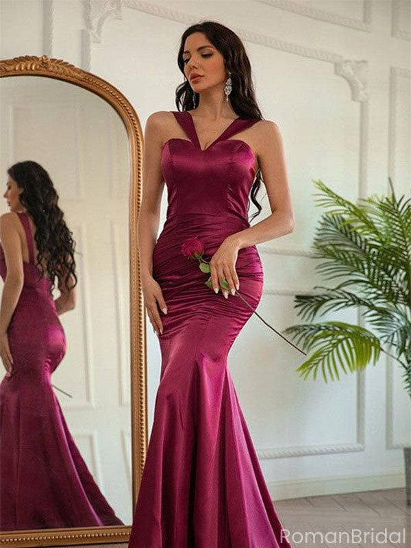 Unique Burgundy V-Neck Mermaid Side Slit Long Prom Dress Ideas, Evening Party Dresses, OLP1611