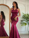 Unique Burgundy V-Neck Mermaid Side Slit Long Prom Dress Ideas, Evening Party Dresses, OLP1611