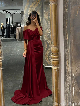 Elegant Red Off-Shoulder Mermaid Long Prom Dress Ideas, Evening Party Dresses, OLP1307