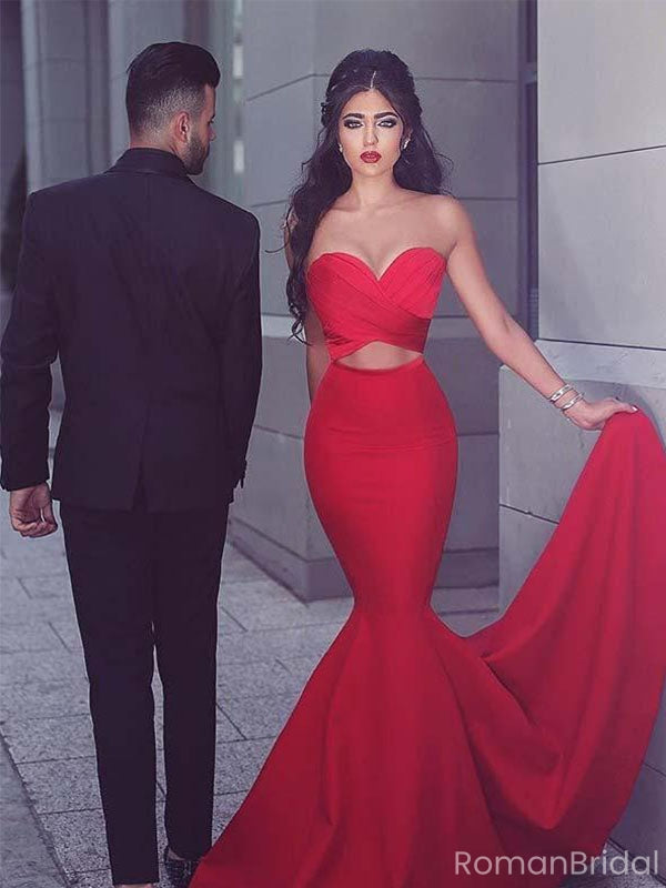 Sexy Red Sweetheart Mermaid Long Prom Dress Ideas, Evening Party Dresses, OLP1446
