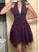 Sexy Purple V-Neck Sleeveless A-Line Short Homecoming Dresses For Party,HD1146
