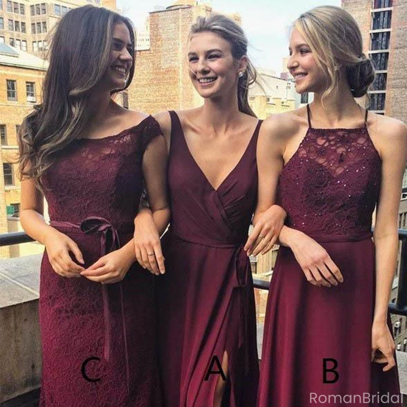 Elegant Red Mismatched Sleeveless Mermaid Long Bridesmaid Dresses Online, BG904