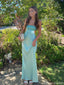 Modern Teal Satin Cutout Evening Gown Sleeveless Square Neck Backless Formal Prom Dress,OLP1761