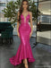 Modern Hot Pink Sequin Prom Gown Sexy Illusion V-Neck Mermaid Sparkly Evening Dress,OLP1745