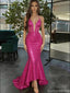 Modern Hot Pink Sequin Prom Gown Sexy Illusion V-Neck Mermaid Sparkly Evening Dress,OLP1745