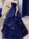 Elegant Navy Blue Sweetheart A-Line Long Prom Dress Ideas, Evening Party Dresses, OLP1560