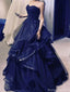 Elegant Navy Blue Sweetheart A-Line Long Prom Dress Ideas, Evening Party Dresses, OLP1560