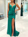 Sexy Spaghetti Strap Sleeveless Mermaid Satin Long Prom Dresses With Front Slit For Party Online, OL362