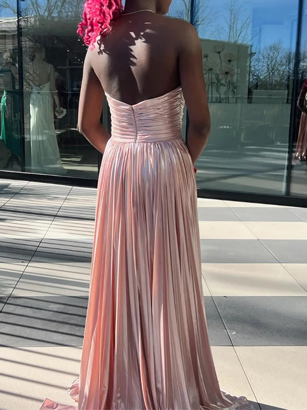 Shiny Sweetheart Sleeveless A-line Satin Long Prom Dresses For Party Online, OL346