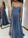 Sparkly Spaghetti Strap Sleeveless A-line Sequin Shiny Long Prom Dresses With Slit Online, OL558