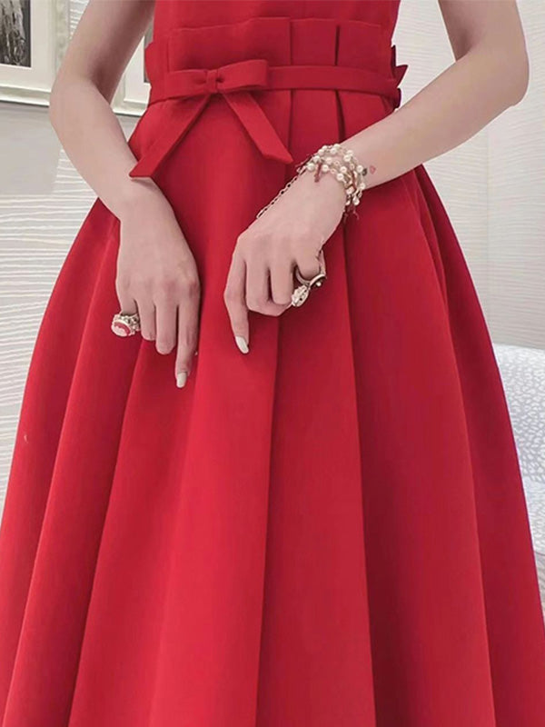 Formal Square Sleeveless A-line Satin Evening Prom Dresses Online, OLP899