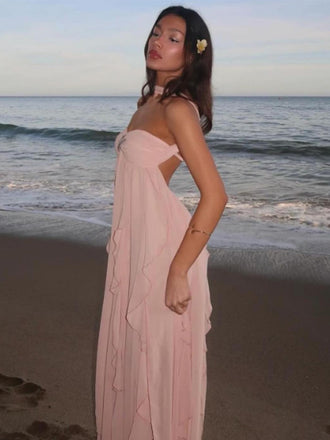 Soft Sweetheart Sleeveless A-line Chiffon Evening Prom Dresses Online, OLP1097