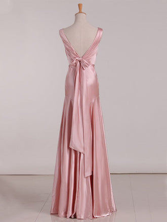 Soft V-neck Sleeveless Mermaid Satin Evening Prom Dresses Online, OLP844