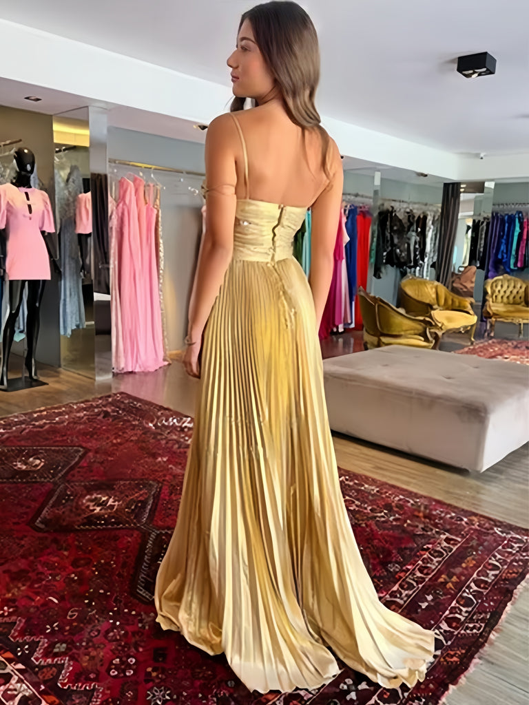 Soft Spaghetti Strap Sleeveless Mermaid Satin Evening Prom Dresses Online, OLP1046