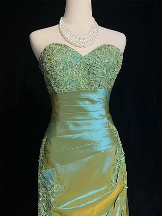 Elegant Sweetheart Sleeveless lace Mermaid Satin Long Prom Dresses For Party Online, OL394