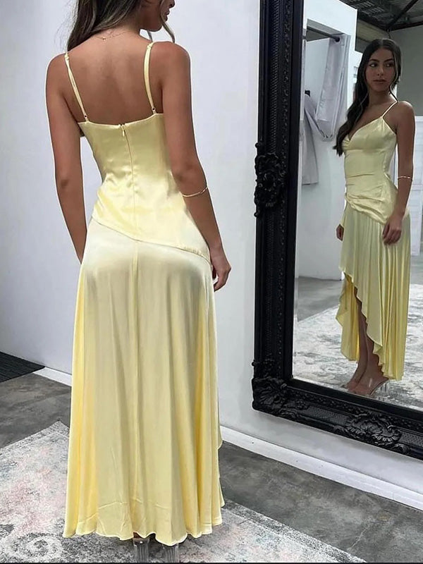 Sexy V-neck Sleeveless Mermaid Satin Evening Prom Dresses Online, OLP824