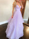 Cute Spaghetti Strap Sleeveless A-line Satin Long Evening Prom Dresses Online, OLP688