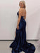 Sexy Halter V-neck Satin Mermaid Long Prom Dress With Slit Online, OL318