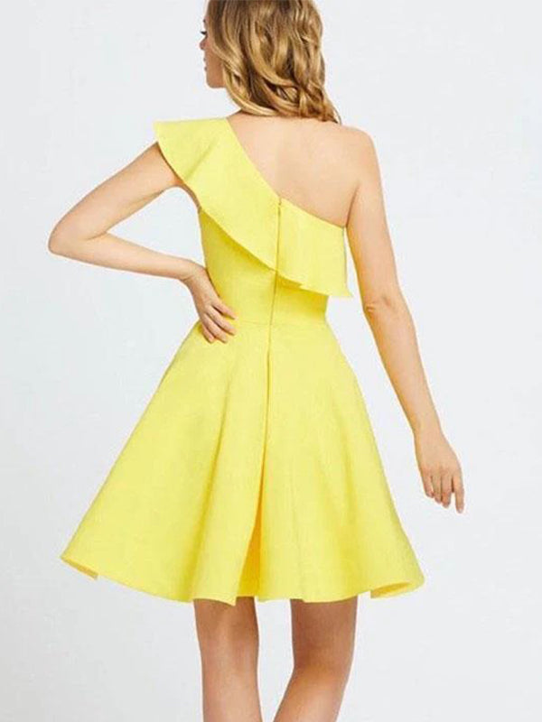 Simple One-shoulder Sleeveless A-line Crepe Homecoming Dresses For Party Online, HD1077