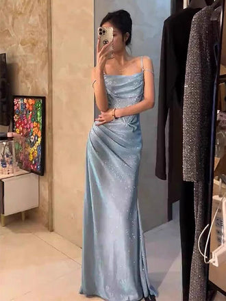 Shiny Spaghetti Strap Sleeveless Mermaid Sequin Evening Prom Dresses Online, OLP1122