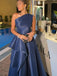 Formal One shoulder Sleeveless A-line Satin Long Evening Prom Dresses Online, OLP694