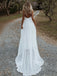 Simple V-neck Sleeveless A-line White Long Tulle Wedding Dresses With Trailing, WD0548