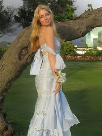 Elegant Spaghetti Strap Sleeveless Mermaid Satin Evening Prom Dresses Online, OLP1130