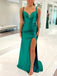 Sexy Spaghetti Strap Sleeveless Mermaid Satin Long Prom Dresses With Front Slit For Party Online, OL362