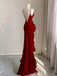 Sexy Halter Strap Sleeveless Mermaid Red Satin Long Evening Prom Dresses Online, OLP626