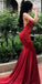 Sexy V-neck Spaghetti Strap Sleeveless Mermaid Satin Red Long Prom Dresses Online, OLP660