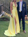 Soft Halter Sleeveless A-line Satin Long Evening Prom Dresses Online, OLP781