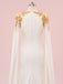 Elegant Scoop Cap Sleeve Mermaid Satin White Long Prom Dresses With Trailing For Party Online, OL329