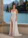 Sexy White Spaghetti Strap Mermaid Side Slit Long Prom Dress Ideas, Evening Party Dresses, OLP1513