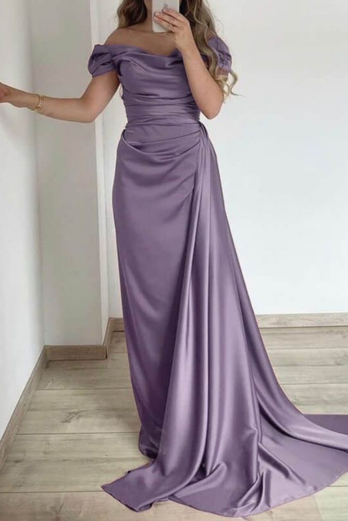 Formal Off-shoulder Sleeveless Mermaid Satin Evening Prom Dresses Online, OLP863