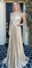 Elegant Spaghetti Strap V-neck Sleeveless A-line Satin Long Prom Dresses For Party Online, OL366