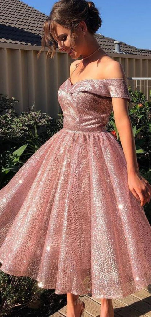 Shiny Off-shoulder Sleeveless A-line Sequin Homecoming Dresses For Party Online, HD1073