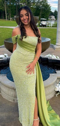 Sexy Sweetheart Sleeveless Mermaid Sequin Long Evening Prom Dresses Online, OLP698